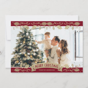 Carte de Noël photo aux baies de houx rouges éléga