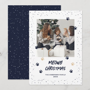 Carte de Noël Photo aux pattes de chat bleu neige 