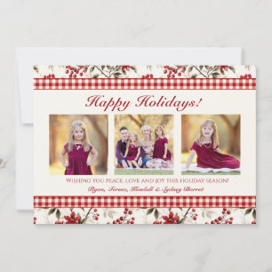 Carte de Noël photo avec bordure à carreaux et hou