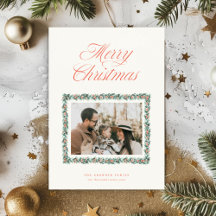 Carte de Noël photo avec bordure de pin à l'aquare