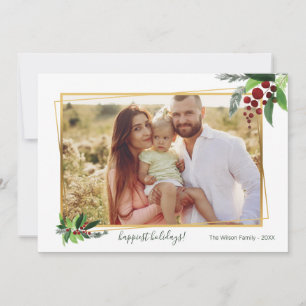 Carte de Noël photo avec branches de houx