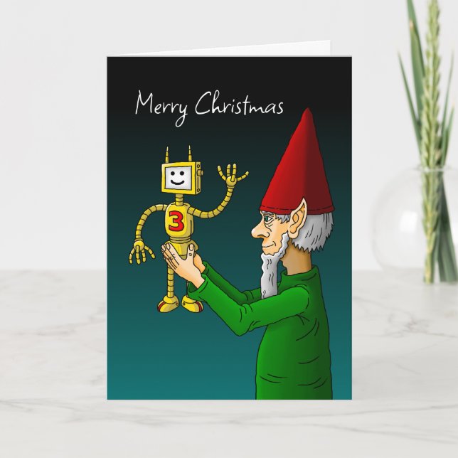 Carte de Noël photo avec elfe et robot (Devant)