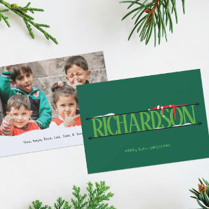 Carte de Noël photo avec enseigne de nom de farces