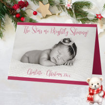 Carte de Noël photo avec nom de bébé rouge