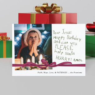 Carte de Noël photo avec note au crayon olive cher