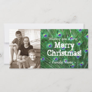 Carte de Noël photo avec plume de paon