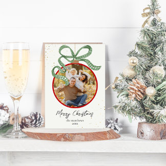 Carte de Noël photo avec ruban vert élégant