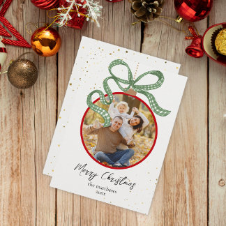 Carte de Noël photo avec ruban vert élégant
