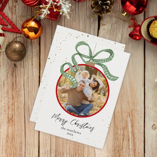Carte de Noël photo avec ruban vert élégant (Créateur téléchargé)