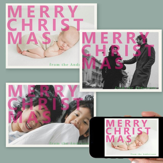 Carte de Noël photo avec typographie rose (Créateur téléchargé)