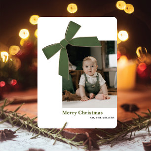 Carte de Noël photo avec un nœud en velours vert m