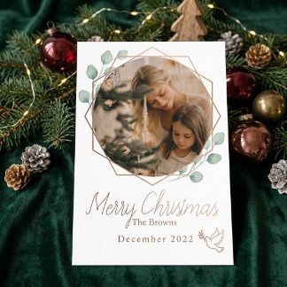 Carte de Noël photo avec verdure aquarelle