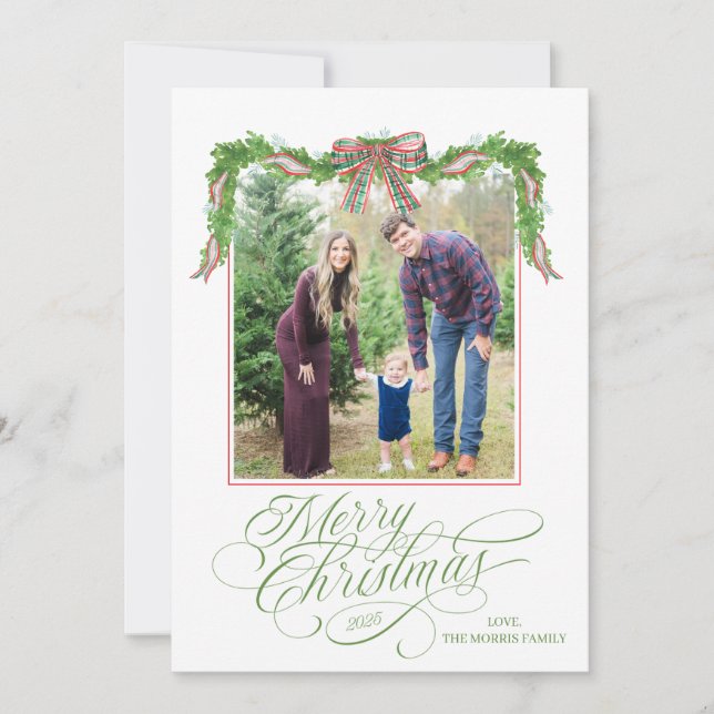Carte de Noël photo avec verdure aquarelle (Devant)