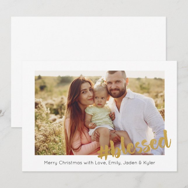 Carte de Noël photo bénie en or (Devant / Derrière)