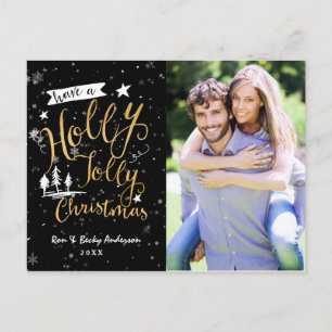 Carte de Noël photo Black & Gold HOLLY JOLLY CHRIS