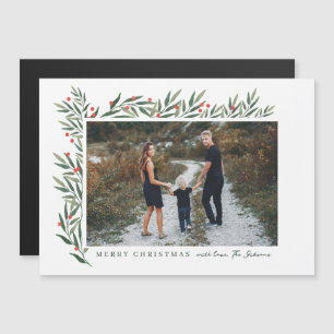 Carte de Noël photo blanche de verdure hivernale