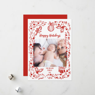 Carte de Noël photo blanche et rouge fantaisiste