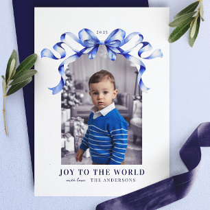 Carte de Noël Photo Bleue Joie au Monde