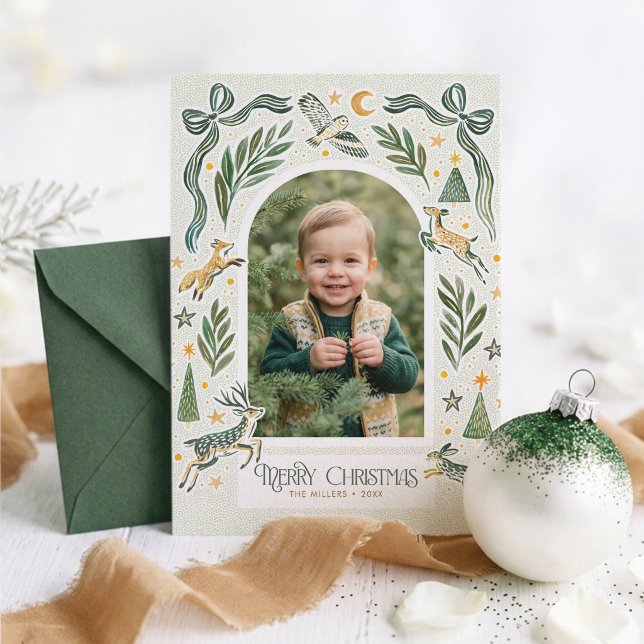 Carte de Noël photo Bois Enchanté Arches (Woodland Scene Photo Holiday Card)