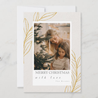Carte de Noël photo botanique élégante en or
