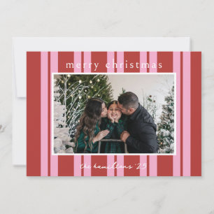 Carte de Noël photo Cabana Rose rouge rayée Prépa