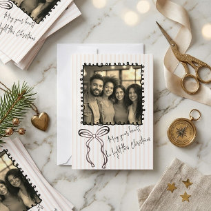 Carte de Noël photo cadre gribouillé ruban rose ra