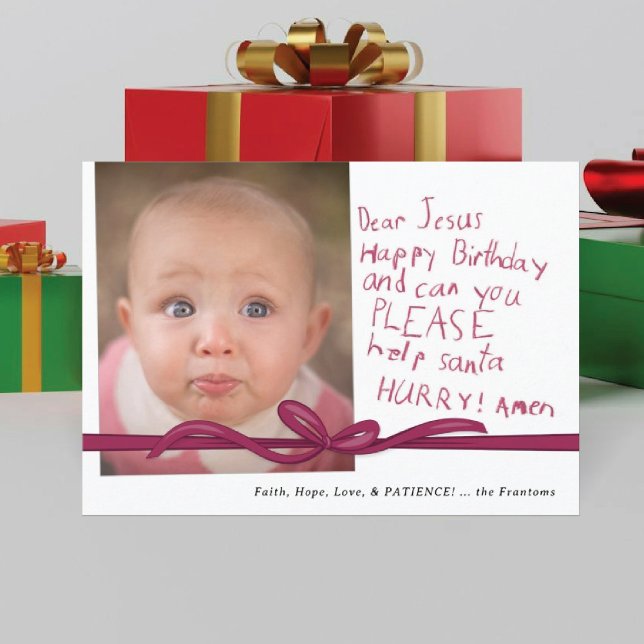 Carte de Noël photo "Cher Jésus" avec note au cray (Créateur téléchargé)