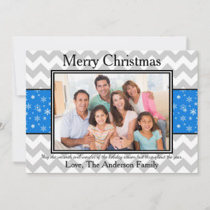 Carte de Noël - Photo Chevron Gris Bleu Neige