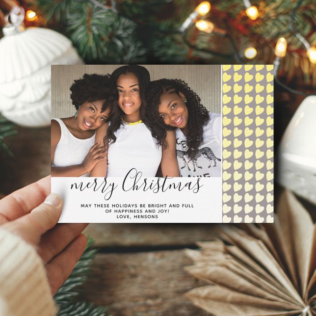 Carte de Noël photo Cœur Gris Jaune (Créateur téléchargé)