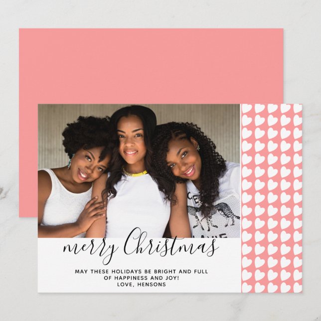Carte de Noël photo Cœur Rose Blanc (Devant / Derrière)