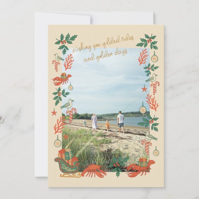 Carte de Noël photo côtière Gilded Tides (Devant)