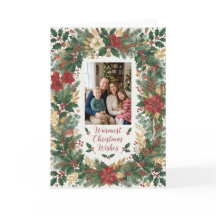Carte de Noël photo Couronne de houx à l'aquarelle