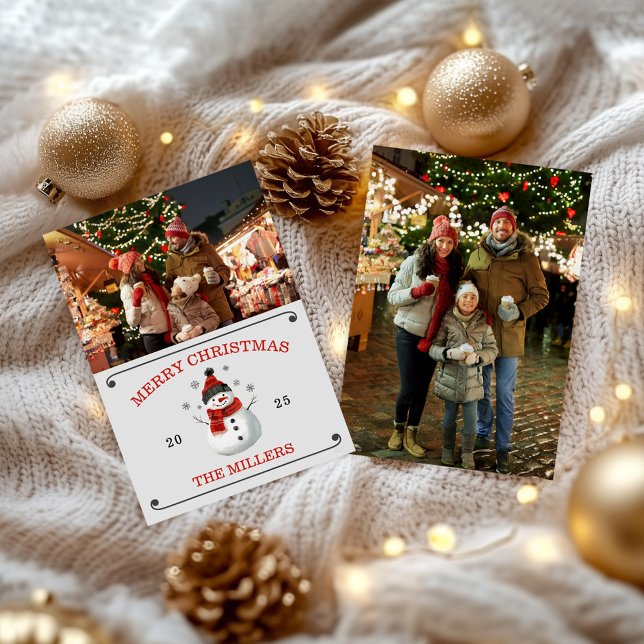 Carte de Noël photo Cute Snowman (Cute Snowman Merry Christmas Custom Photo Card)