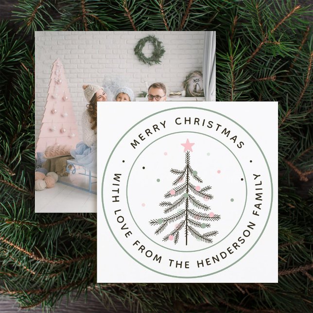 Carte de Noël photo d'arbre de Noël pastel mignon  (Front & Back)