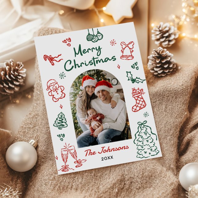 Carte de Noël photo d'arch fantaisiste dessinée à  (Créateur téléchargé)