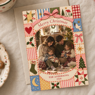Carte de Noël photo de famille avec courtepointes