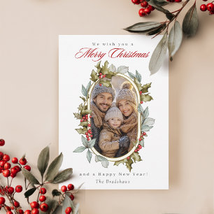 Carte de Noël photo de famille ovale élégante de h