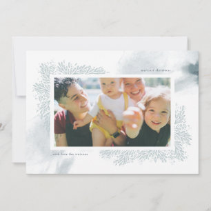 Carte de Noël photo de fleurs à l'aquarelle bleu d