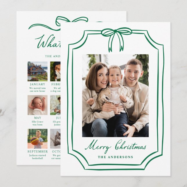 Carte de Noël Photo de l'année avec un Ruban Vert  (Devant / Derrière)