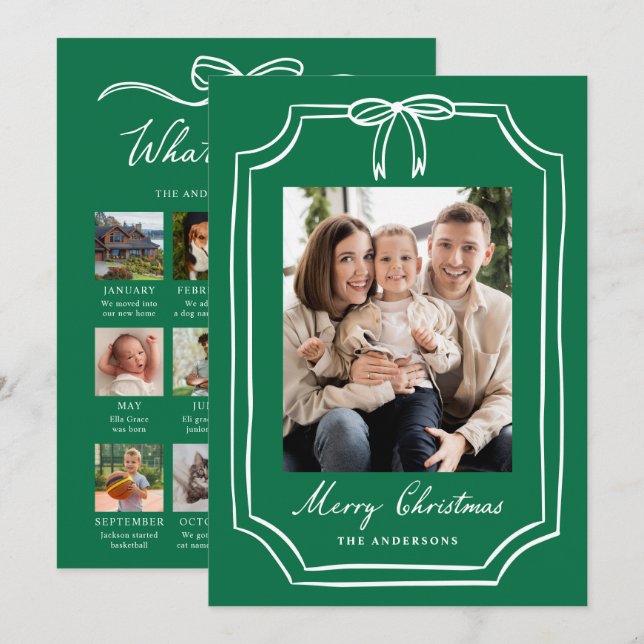Carte de Noël Photo de l'Année en Vert avec un Rub (Devant / Derrière)