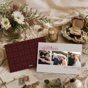 Carte de Noël photo de mariage classique à carreau