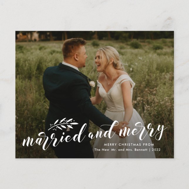 Carte de Noël photo de mariage et joyeux (Devant)