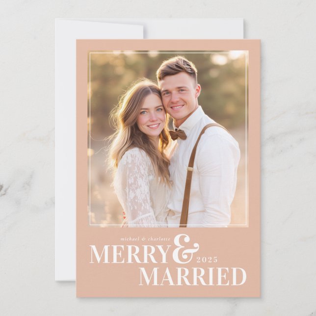 Carte de Noël photo de mariage joyeux (Devant)