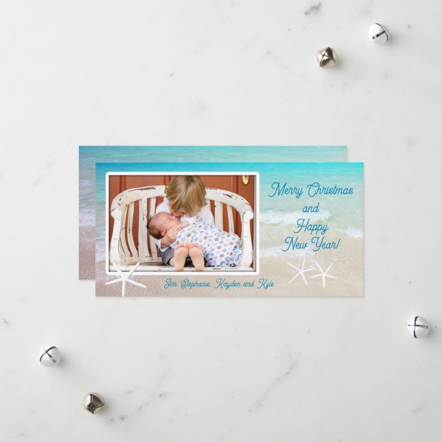 Carte de Noël photo de plage océan turquoise (Devant/Arrière en situation)