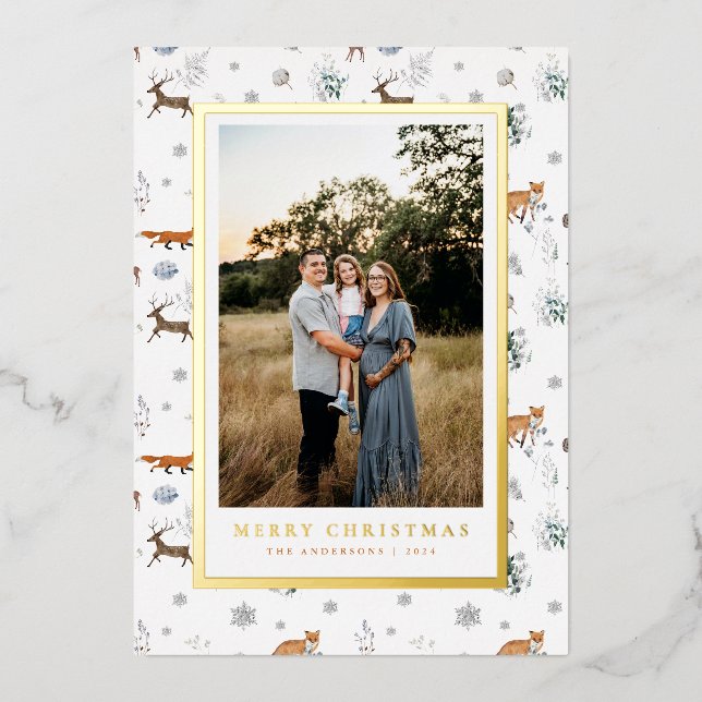Carte de Noël photo de vacances d'animaux de forêt (Recto)