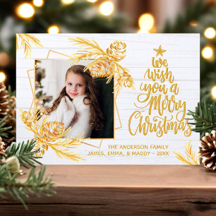 Carte de Noël photo de vacances en bois de pin rus