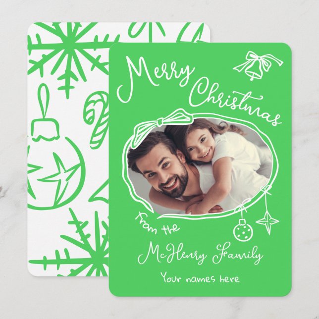 Carte de Noël photo Doodle à main vive (Devant / Derrière)
