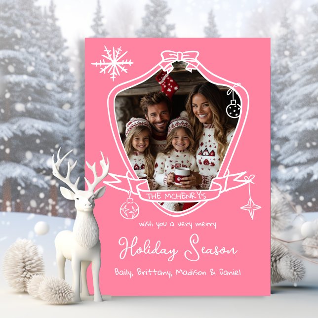 Carte de Noël photo Doodle de poitrine tirée à la  (Créateur téléchargé)