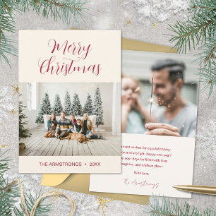Carte de Noël photo élégante Cream Red Script Two