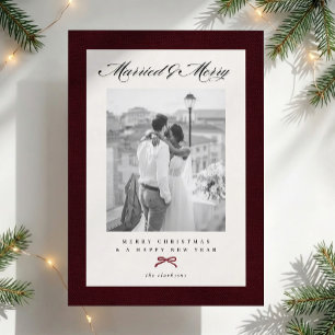 Carte de Noël photo élégante de mariage en bordeau